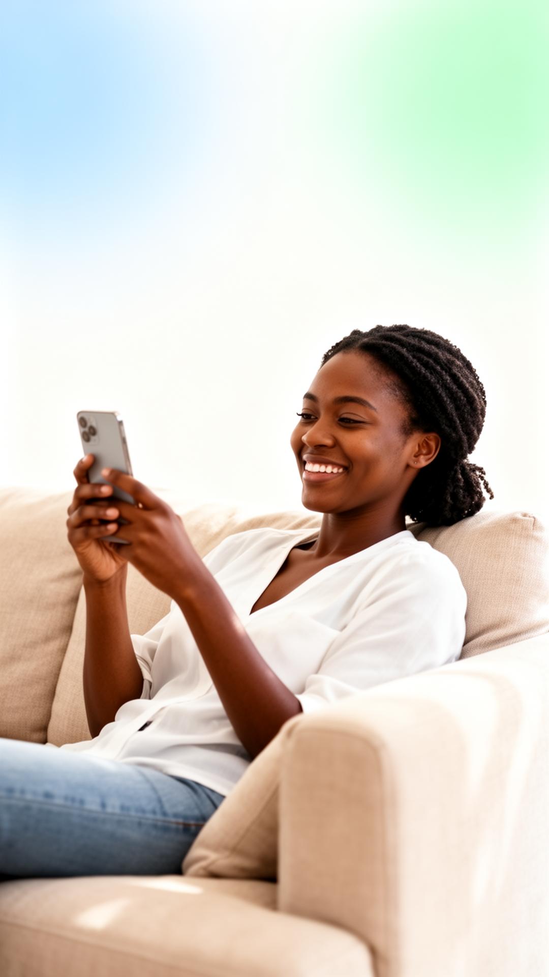 African patient booking healthcare from home on a smartphone